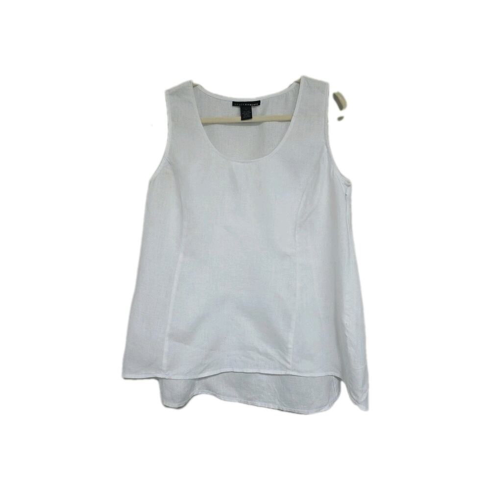 Grace Elements Sz L 100% Linen White Sleeveless Flowy Beach Business Top